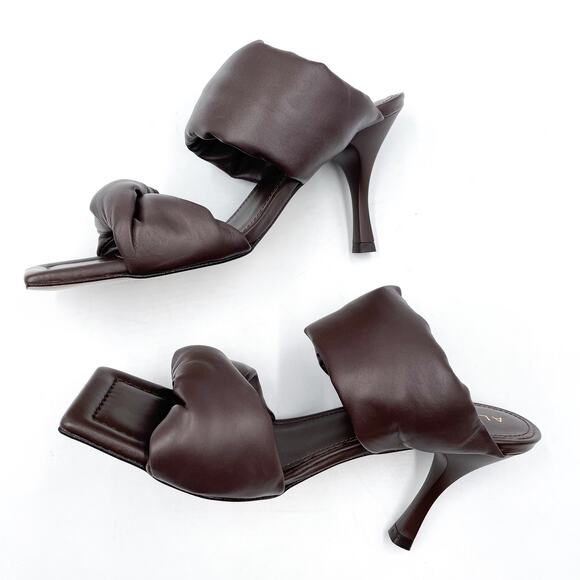 Alohas Twist Strap Sandals‎ Coffee Brown Leather Heels Square Toe Sz 37 / 6.5 - Picture 7 of 10